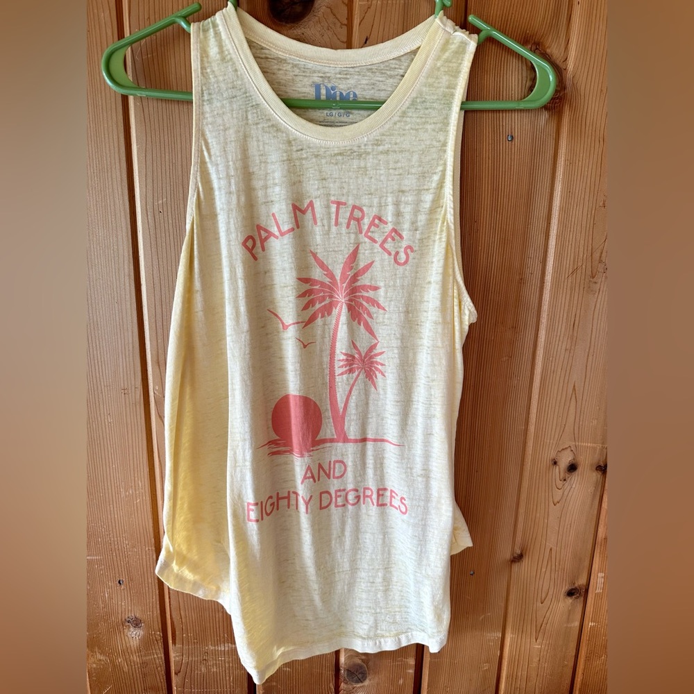 Women’s Doe yellow tank top “Palm Trees and Eighty Degrees” - L
